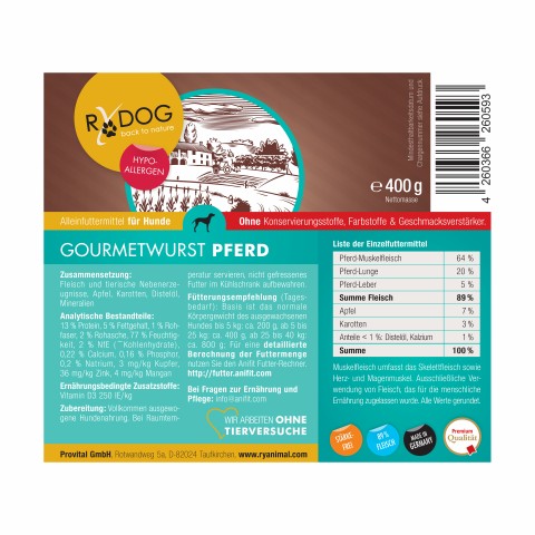 Dog Snacks Wet pet food Gourmet Horse Sausage (Gourmetwurst Pferd) 400g 1 Piece -2- Anifit