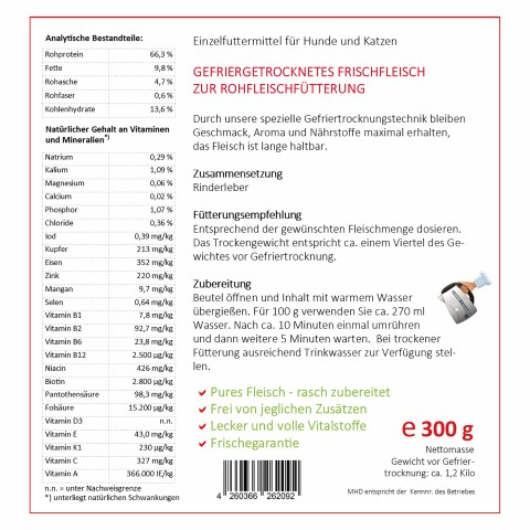 Cat Dog Accessories B.A.R.F. Easy Barf Beef Liver (Rinderleber) 300g 1 Piece -3- Anifit