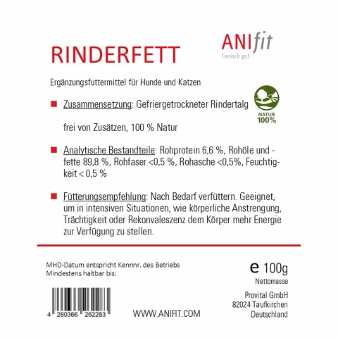 Hund Katze B.A.R.F. Hundefutter Nahrungsergänzungen Rinderfett 100g 1 Packung -3- Anifit